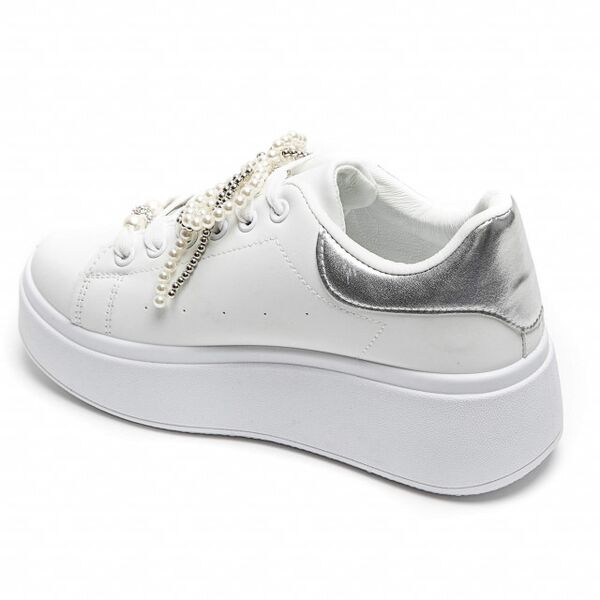 Sneakers with pearl bow, silver