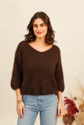 Solid mohair sweater, dark maroon
