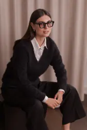 Allia alpaca blend sweater with v-neck, black