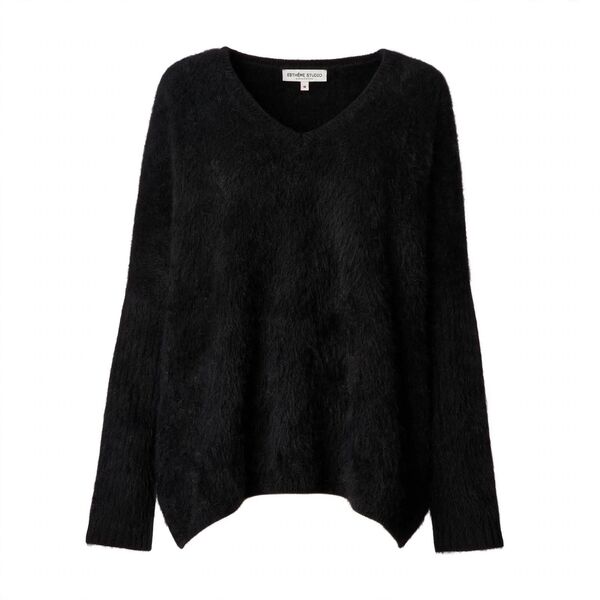 Bianca wool blend v-neck knit, noir