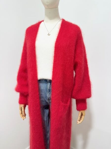 Long mohair cardigan, red