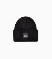 Chunky rib beanie w logo, black