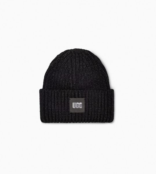 Chunky rib beanie w logo, black