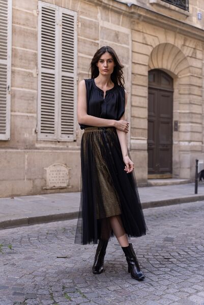 Aria tulle skirt, black/gold glitter