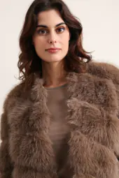 Paula faux fur jacket, dark taupe