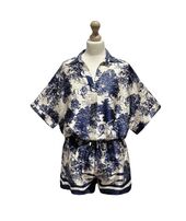 Blouse with Toile De Jouy print, navy