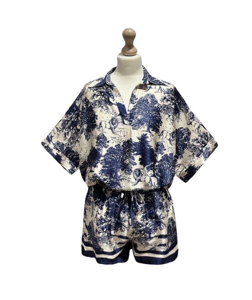 Blouse with Toile De Jouy print, navy