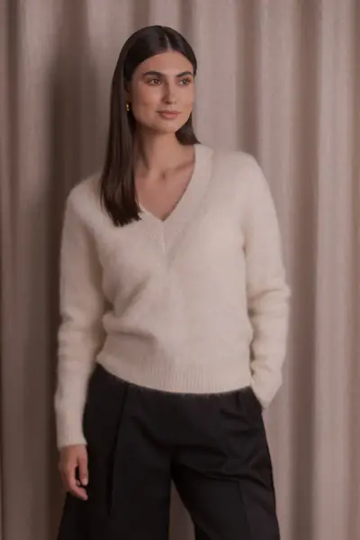 Allia alpaca blend sweater with v-neck, cream