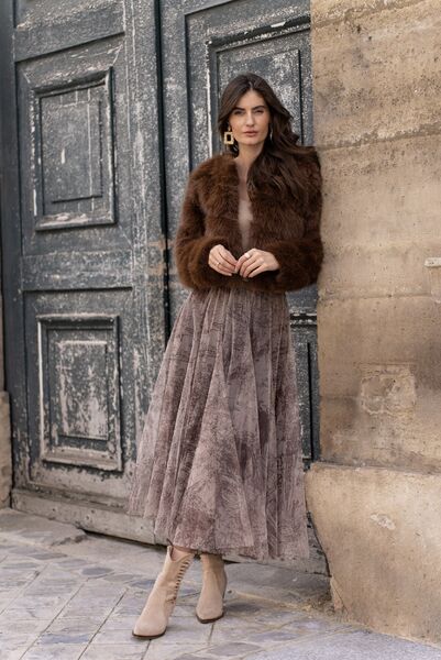 Paula faux fur jacket, coffee