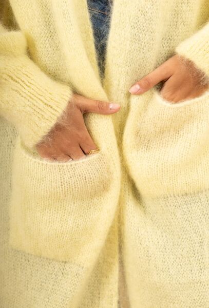Long mohair cardigan, light yellow
