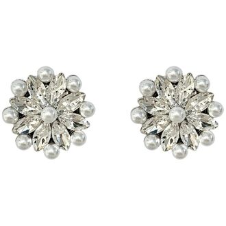 Crystal flower with pearls button covers, silver