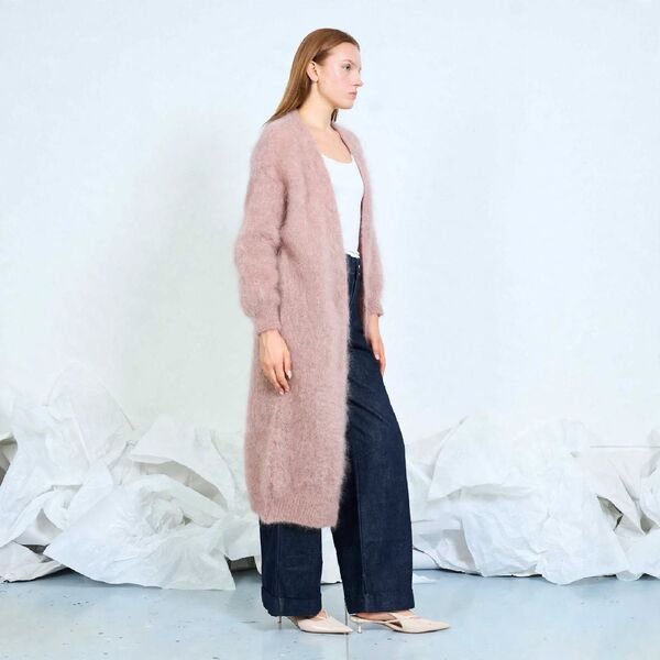 Long mohair cardigan, baby pink