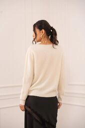 Brushed cashmere & wool sweater, ecru