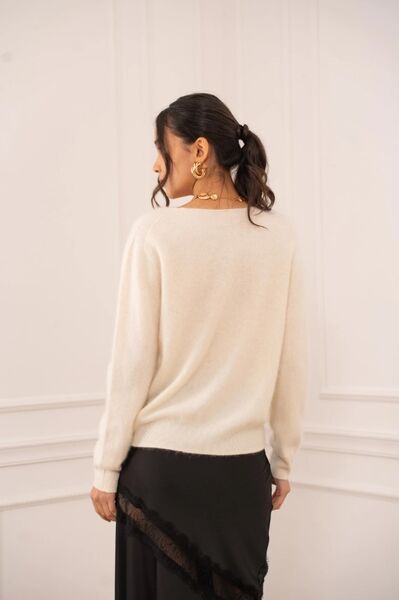 Brushed cashmere & wool sweater, ecru