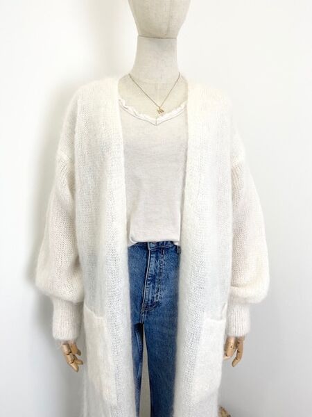 Long mohair cardigan, white
