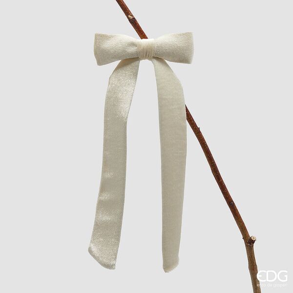 Velvet bow with clip 30x13, ivory