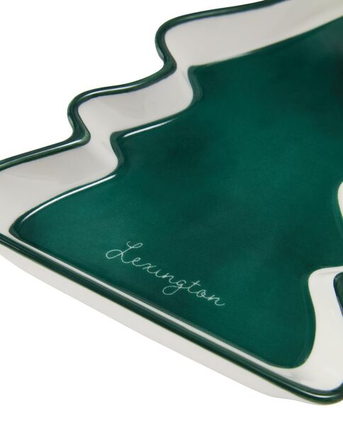 Tree stoneware small dish, green/white