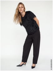 Brim faux fur tee, black