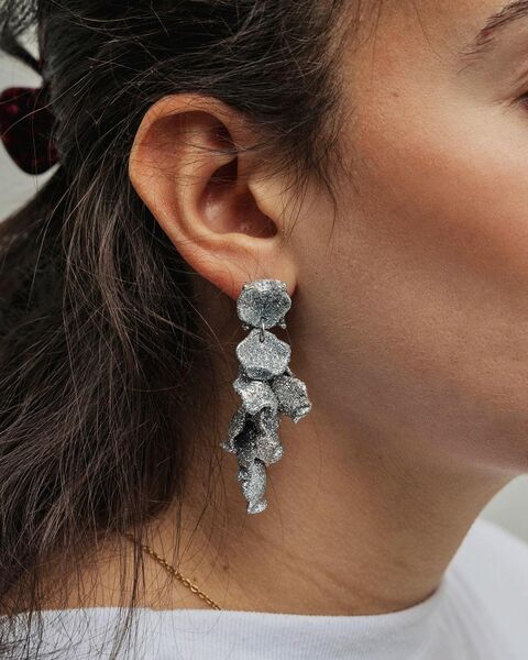 Leaf Earrings Mini, Silver Glitter