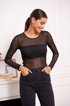 Mesh blouse, noir