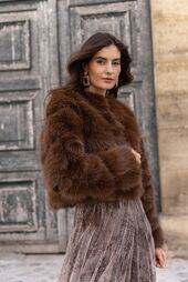 Paula faux fur jacket, coffee