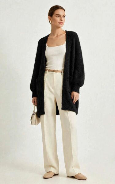 Mohair cardigan with pockets, black