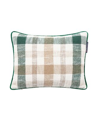 Checked recycled cotton pillow 30x40, green/beige/white