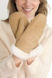 Sheepskin emb mitten, chestnut