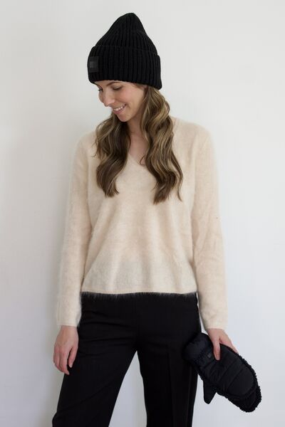 Chunky rib beanie w logo, black