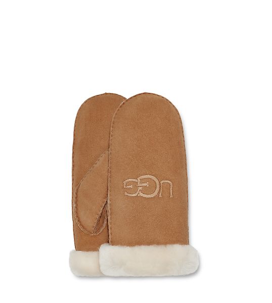 Sheepskin emb mitten, chestnut