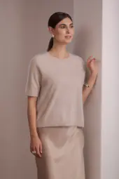 Karlie short sleeve cashmere sweater, latte