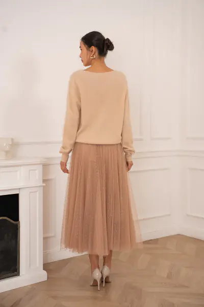 Aria tulle skirt with dots, camel/or