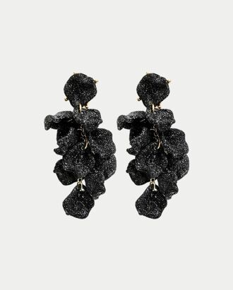 Leaf Earrings Mini, Black Glitter