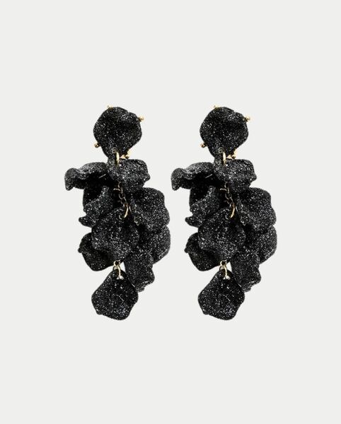 Leaf Earrings Mini, Black Glitter